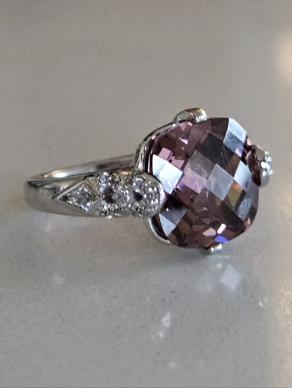 Tacori Sterling Silver Ring Cushion-Cut Morganite Clear Accent Stones